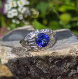 platinum tanzanite and diamond estate ring