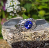 platinum tanzanite and diamond estate ring