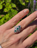 platinum Art Deco c.1920's emerald & diamond estate filigree glove shield ring