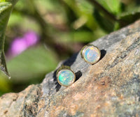 14k gold 3mm opal bezel studs