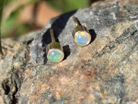 14k gold 3mm opal bezel studs