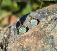 14k gold 3mm opal bezel studs