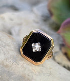 10k gold two tone vintage Deco black onyx & diamond ring