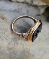 10k gold two tone vintage Deco black onyx & diamond ring