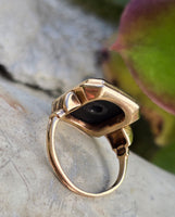 10k gold two tone vintage Deco black onyx & diamond ring