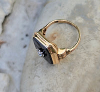 10k gold two tone vintage Deco black onyx & diamond ring
