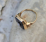 10k gold two tone vintage Deco black onyx & diamond ring