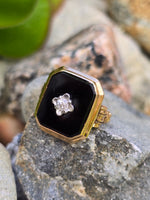 10k gold two tone vintage Deco black onyx & diamond ring