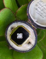 10k gold two tone vintage Deco black onyx & diamond ring