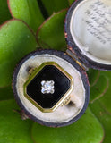 10k gold two tone vintage Deco black onyx & diamond ring
