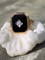 10k gold two tone vintage Deco black onyx & diamond ring