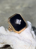 10k gold two tone vintage Deco black onyx & diamond ring