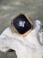 10k gold two tone vintage Deco black onyx & diamond ring
