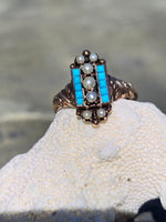 10k gold Victorian turquoise & pearl estate ring