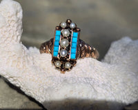 10k gold Victorian turquoise & pearl estate ring