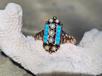 10k gold Victorian turquoise & pearl estate ring