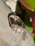 14k gold Edwardian pearl & mine cut diamond ring