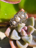 14k gold Edwardian pearl & mine cut diamond ring