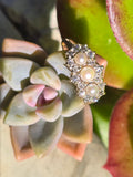 14k gold Edwardian pearl & mine cut diamond ring