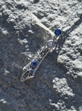 14k white gold Deco c.1920's filigree diamond & sapphire pendant necklace