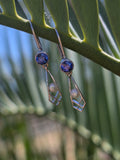 14k gold Art Deco pearl and sapphire earring dangle drops