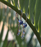 14k gold Art Deco pearl and sapphire earring dangle drops