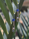 14k gold Art Deco pearl and sapphire earring dangle drops