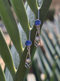 14k gold Art Deco pearl and sapphire earring dangle drops