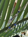 14k white gold Deco c.1920's filigree diamond & sapphire pendant necklace