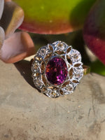 18k gold two tone PINK tourmaline & diamond estate ring