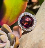 plat & 18k gold two tone PINK tourmaline & diamond estate halo ring