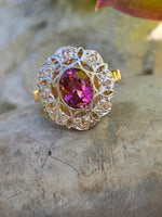 18k gold two tone PINK tourmaline & diamond estate ring