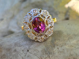 18k gold two tone PINK tourmaline & diamond estate ring