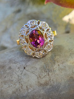 18k gold two tone PINK tourmaline & diamond estate ring