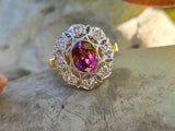 18k gold two tone PINK tourmaline & diamond estate ring