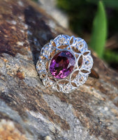 18k gold two tone PINK tourmaline & diamond estate ring