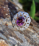 18k gold two tone PINK tourmaline & diamond estate ring