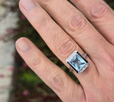 14k white gold filigree ART DECO aquamarine, onyx & diamond ring!!!