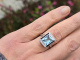 14k white gold filigree ART DECO aquamarine, onyx & diamond ring!!!