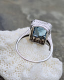 14k white gold filigree ART DECO aquamarine, onyx & diamond ring!!!