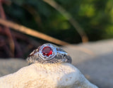 14k white gold Art Deco garnet filigree antique ring