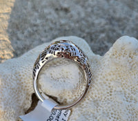 14k white gold Art Deco garnet filigree antique ring