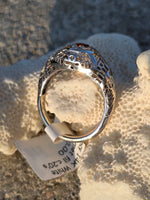 14k white gold Art Deco garnet filigree antique ring