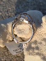 14k white gold Art Deco garnet filigree antique ring
