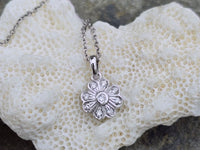 14k gold white gold diamond flower pendant necklace