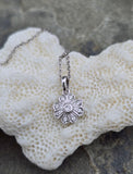 14k gold white gold diamond flower pendant necklace