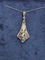 Silver top & 9ct gold two tone Edwardian diamond pendant necklace lavaliere