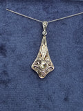 Silver top & 9ct gold two tone Edwardian diamond pendant necklace lavaliere