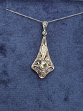 Silver top & 9ct gold two tone Edwardian pearl & diamond pendant necklace lavaliere