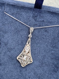 Silver top & 9ct gold two tone Edwardian diamond pendant necklace lavaliere
